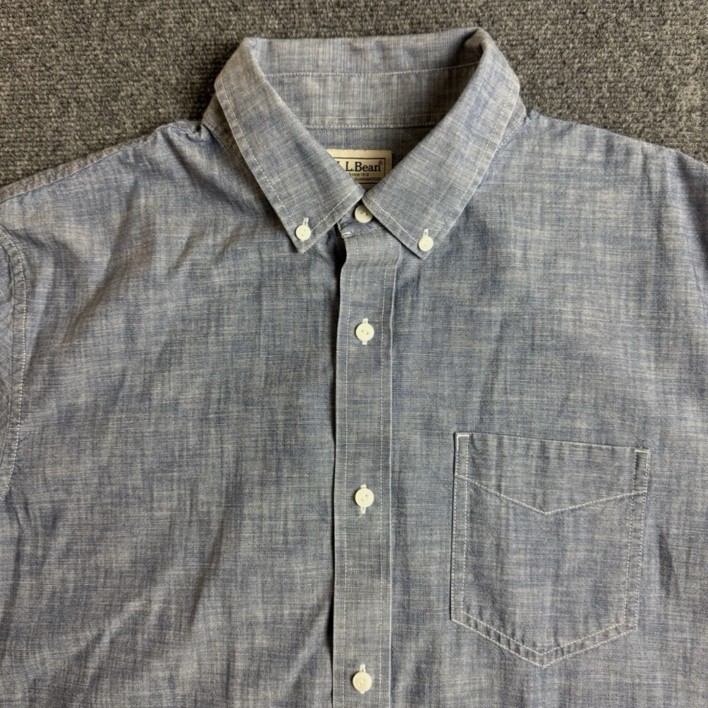 L.L. Bean Sunwashed Canvas Short Sleeve Shirt Mens L Faded Blue Traditional Fit